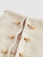 Corduroy Mini Skirt with Side Split and Gold Clasp Detail