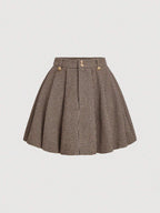 Flared A-Line Mini Skirt with Gold Buttons