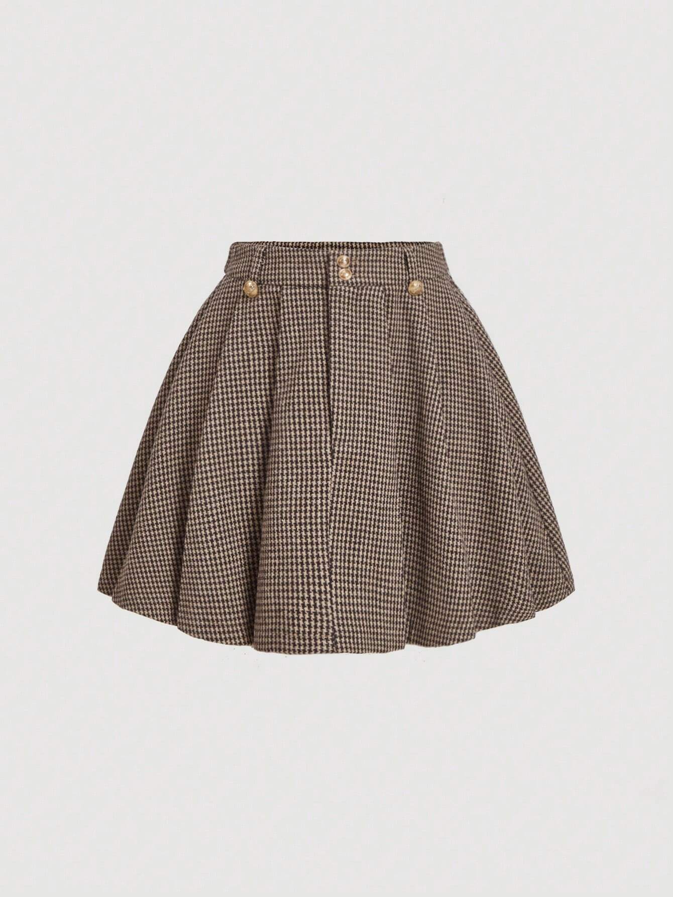 Flared A-Line Mini Skirt with Gold Buttons