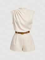 Draped High-Neck Tailored Romper