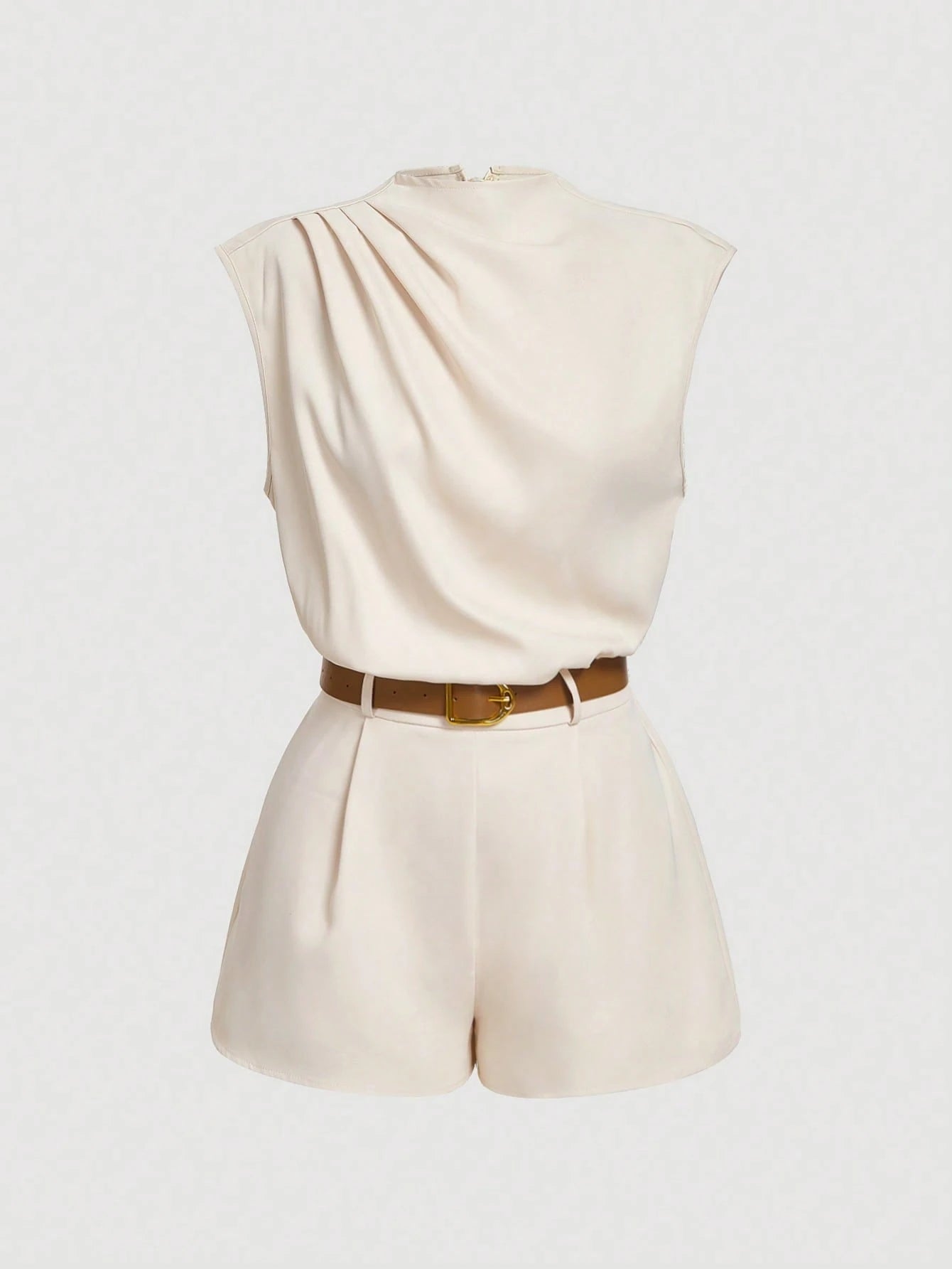 Draped High-Neck Tailored Romper