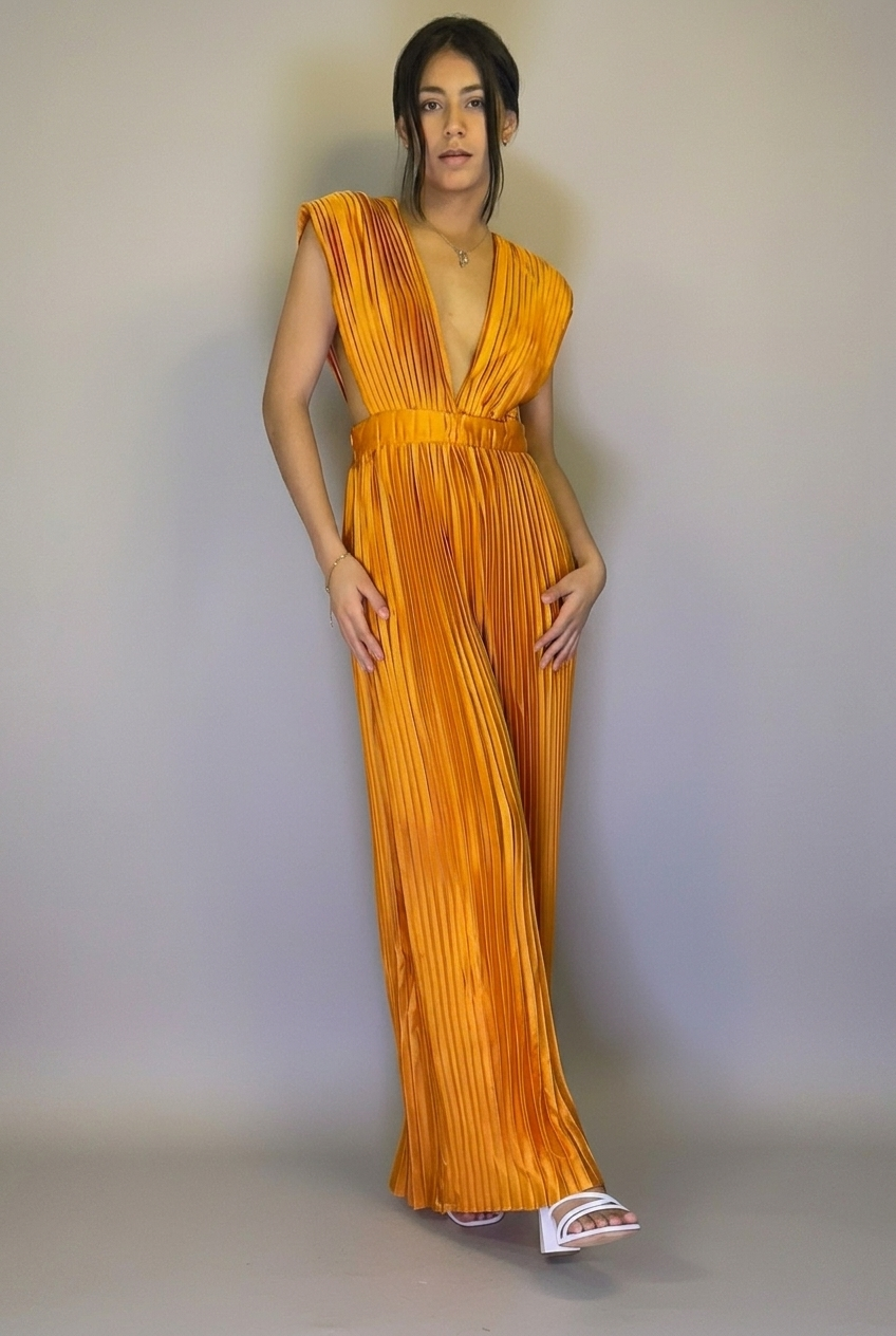 Pleated Wide-Leg Jumpsuit