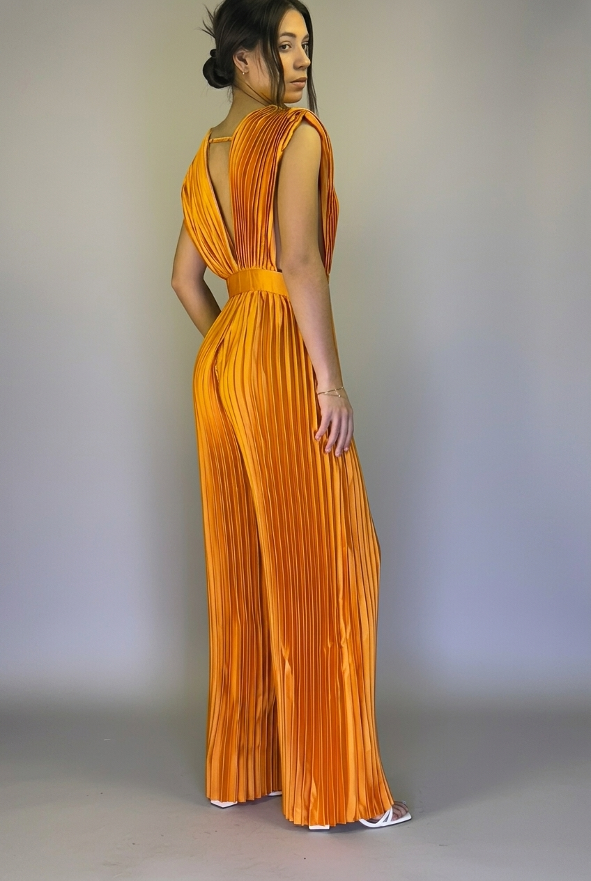 Pleated Wide-Leg Jumpsuit