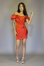 Red Satin Off-The-Shoulder Mini Dress