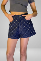Rhinestone Geometric Denim Shorts