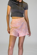 Floral Jacquard High-Waisted Shorts