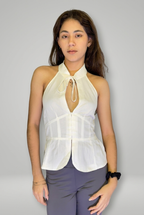 Bow Neck Cutout Peplum Top