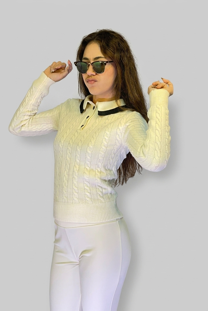 Slim Fit Polo Collar Pullover Sweater
