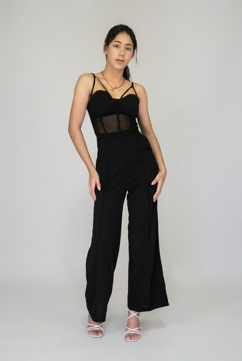 Corset Mesh Wide-Leg Jumpsuit