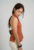 Bow Neck Cutout Peplum Top