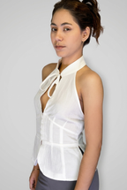 Bow Neck Cutout Peplum Top
