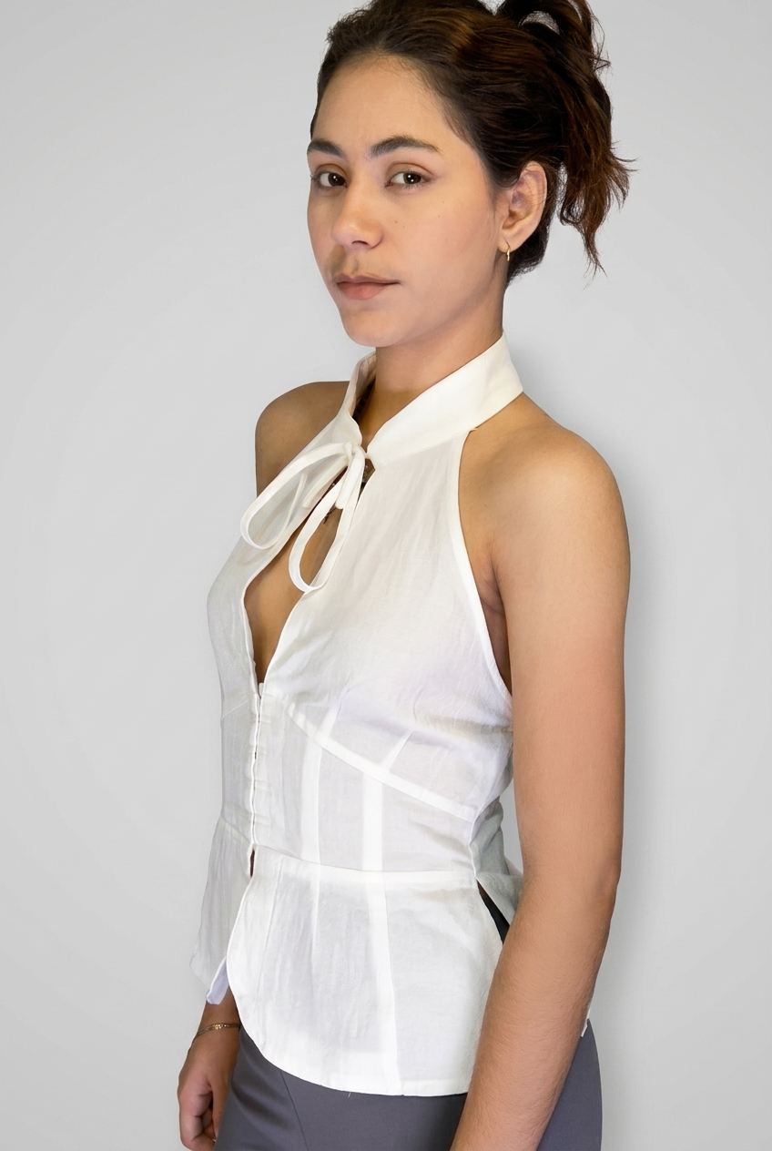 Bow Neck Cutout Peplum Top