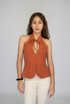 Bow Neck Cutout Peplum Top
