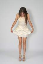 Satin Ruffle Capelet Mini Dress