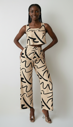 Women's Casual Line Pattern Square Neck Camisole Top And Pants Set