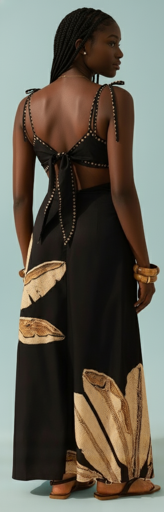 Black Tie-Back Maxi Dress with Waist Cutouts