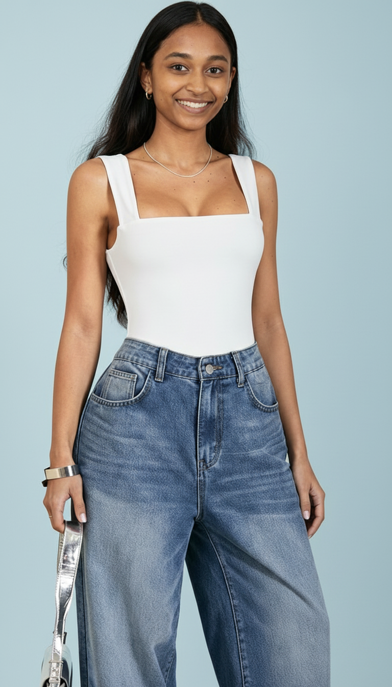 Sleek Square Neck Backless Bodysuit with Back Tie