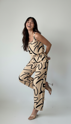 Women's Casual Line Pattern Square Neck Camisole Top And Pants Set