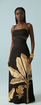 Black Tie-Back Maxi Dress with Waist Cutouts