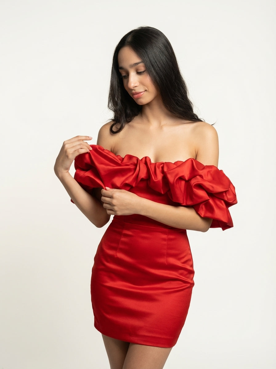 Dramatic Off-Shoulder Ruffle Mini Dress
