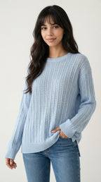 Airy Lightweight Sky Blue Open-Stitch Sweater