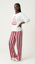 Merry Christmas Tree Top & Red/White Stripe Pajama Set