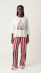 Merry Christmas Tree Top & Red/White Stripe Pajama Set