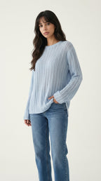 Airy Lightweight Sky Blue Open-Stitch Sweater