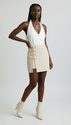 Corduroy Mini Skirt with Side Split and Gold Clasp Detail