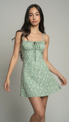 Ruched Bust Floral Print A-Line Dress