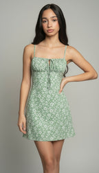 Ruched Bust Floral Print A-Line Dress