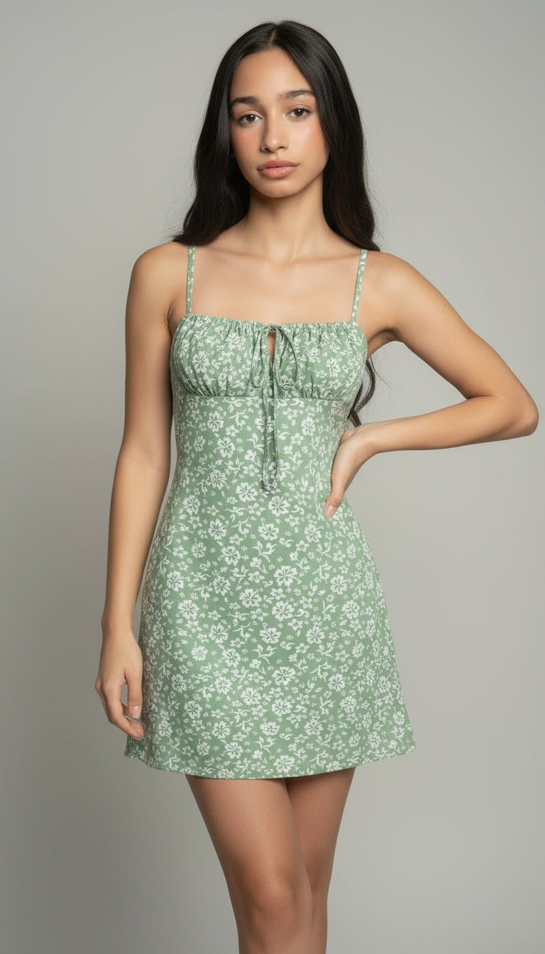 Ruched Bust Floral Print A-Line Dress