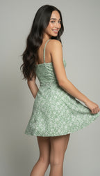 Ruched Bust Floral Print A-Line Dress