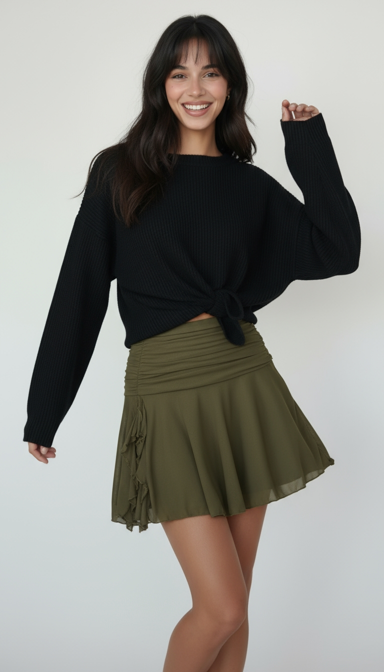Flared Chiffon High-Waist Skirt