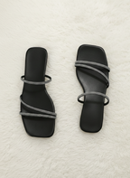 Black Minimalist Rhinestone Strap Sandals