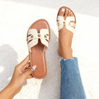 Two-Tone Crossover Stud Slide Sandals
