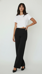 Black High-Waist Wide-Leg Suit Pants