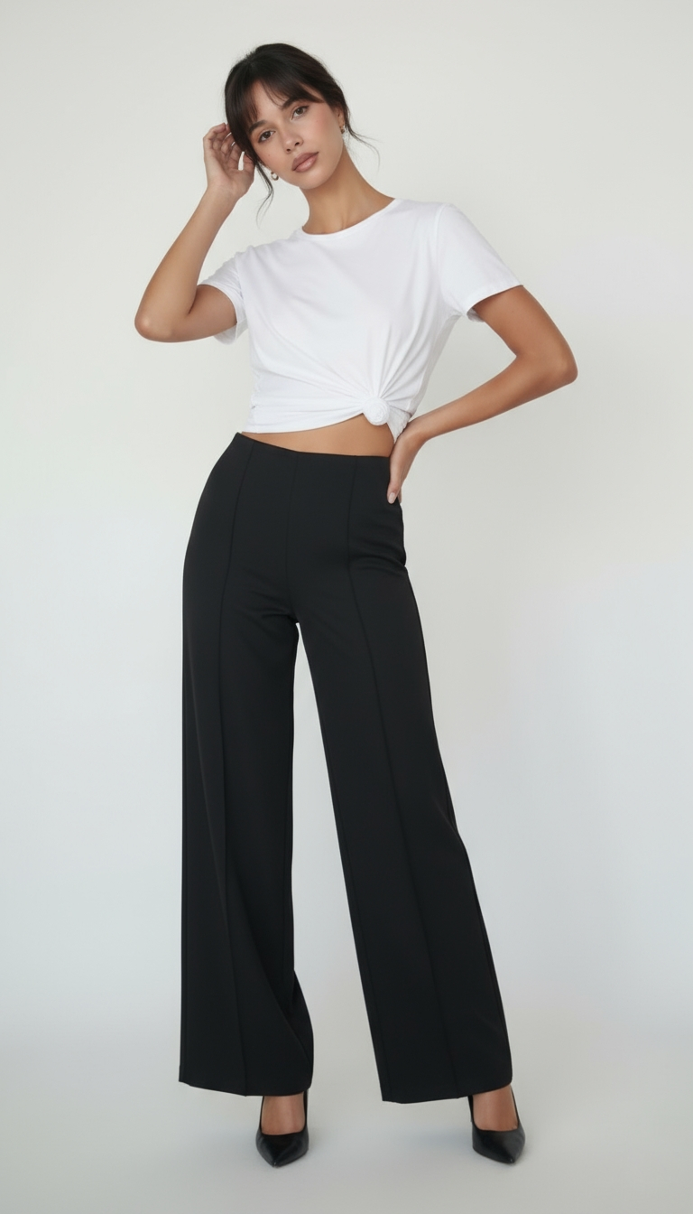 Black High-Waist Wide-Leg Suit Pants