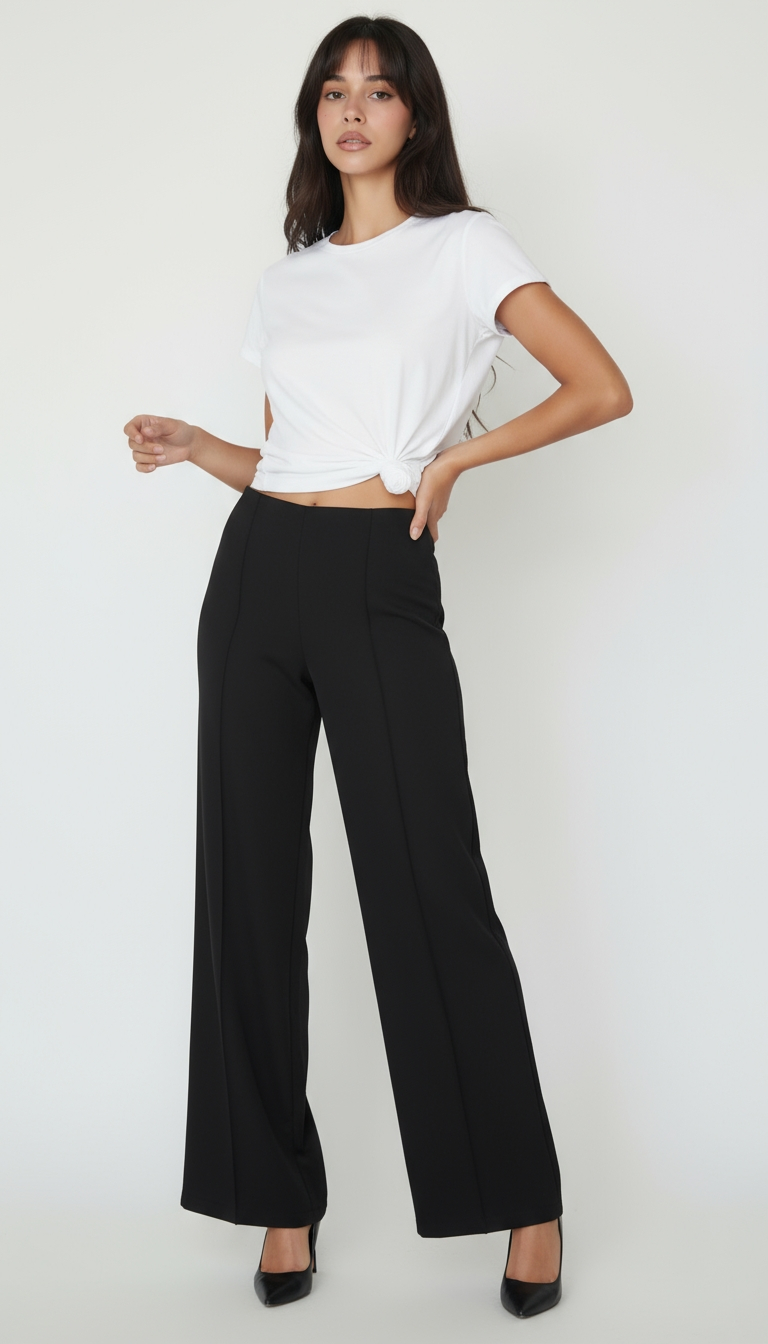 Black High-Waist Wide-Leg Suit Pants