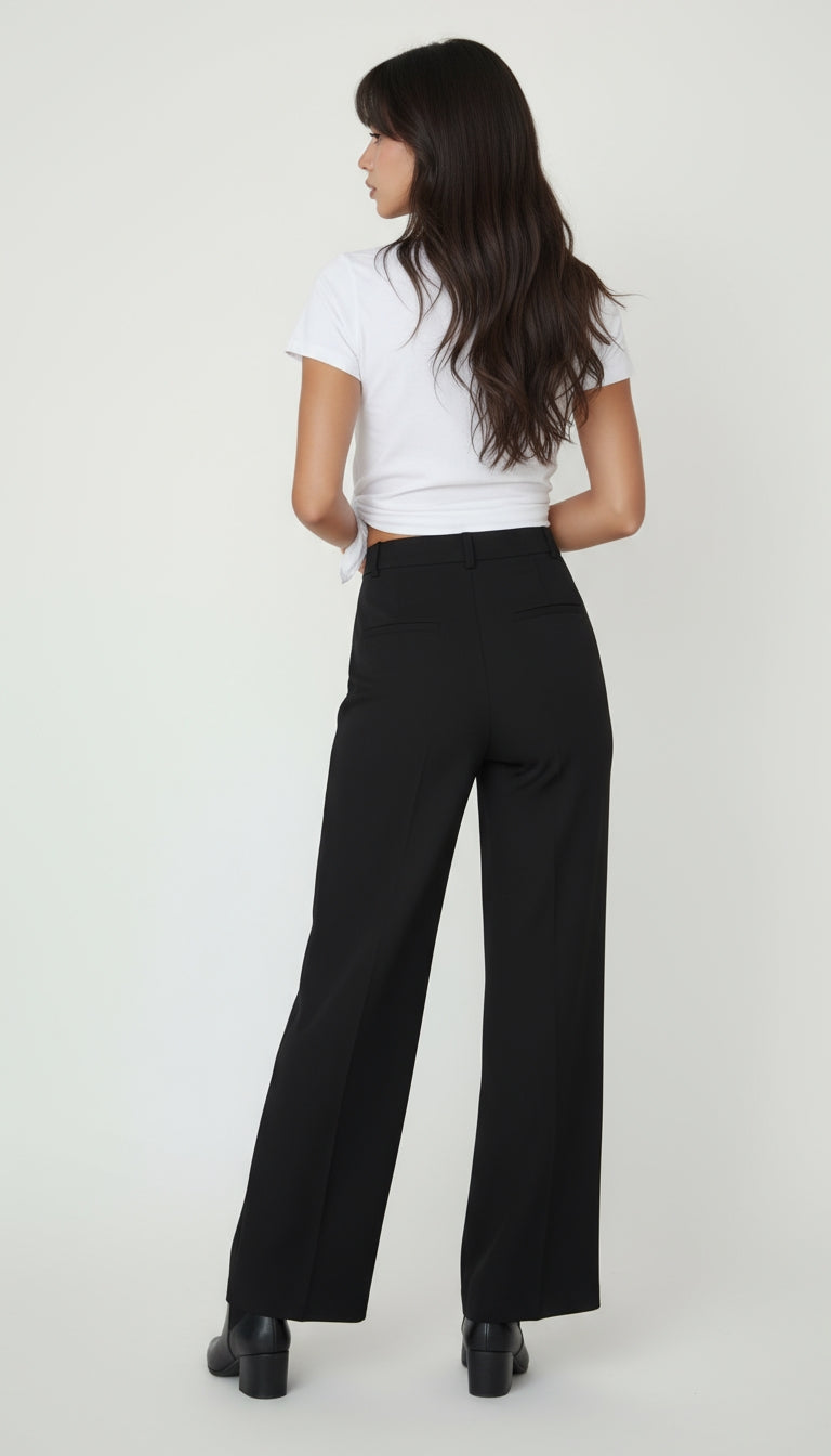 Black High-Waist Wide-Leg Suit Pants