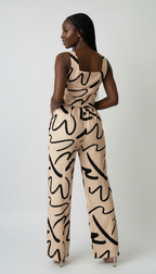 Women's Casual Line Pattern Square Neck Camisole Top And Pants Set