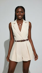 Tailored Ruffle Hem Sleeveless Blazer Romper (with belt)