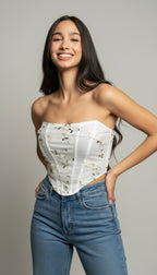 Strapless Floral Embroidered Corset Top