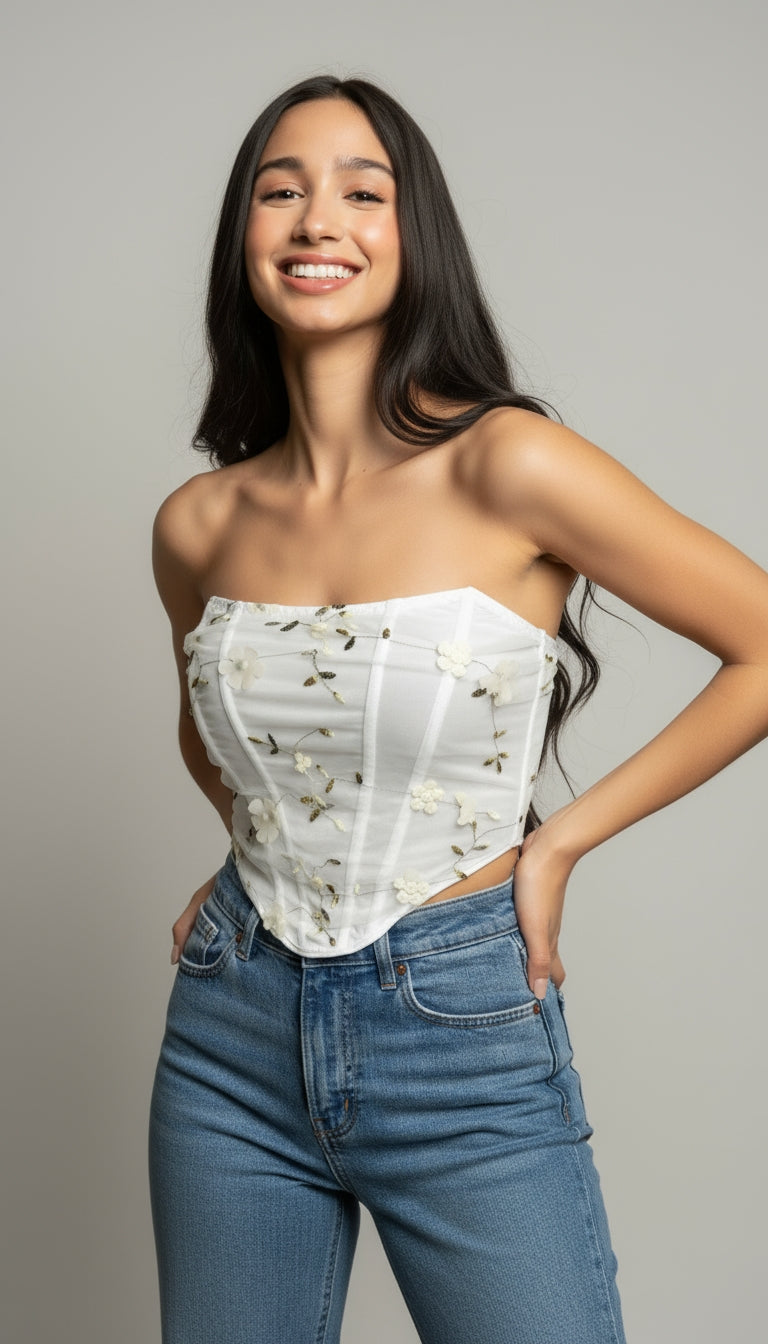 Strapless Floral Embroidered Corset Top