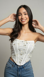 Strapless Floral Embroidered Corset Top