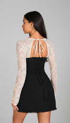 Black Mini Dress with White Lace Trim