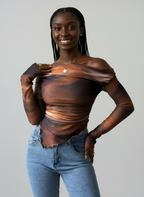 Draped Mesh Asymmetrical One-Shoulder Top