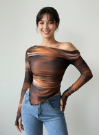 Draped Mesh Asymmetrical One-Shoulder Top
