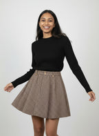 Flared A-Line Mini Skirt with Gold Buttons