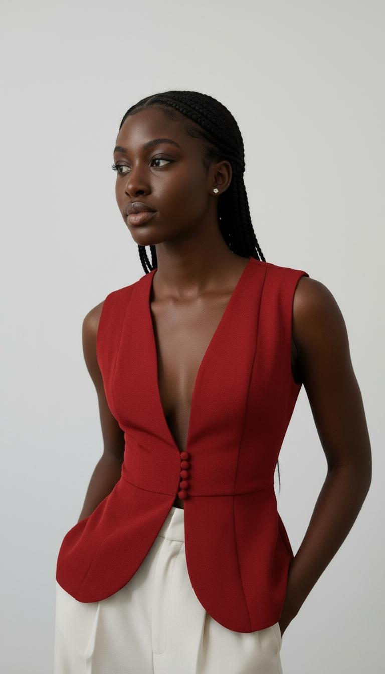 Deep V-Neck Button Front Sleeveless Peplum